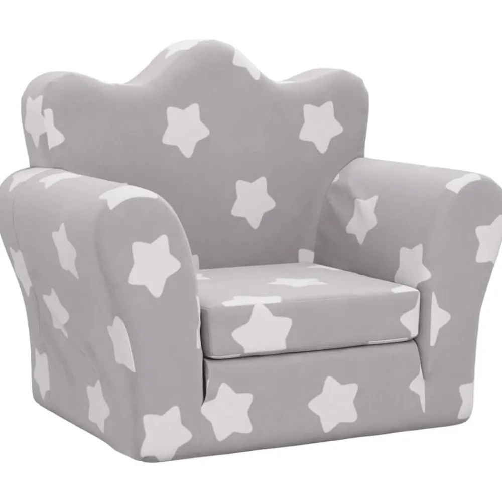 Niños vidaXL Mobiliario Para Bebés Y Niños Pequeños-Sofá cama de niños felpa suave gris claro con estrellas