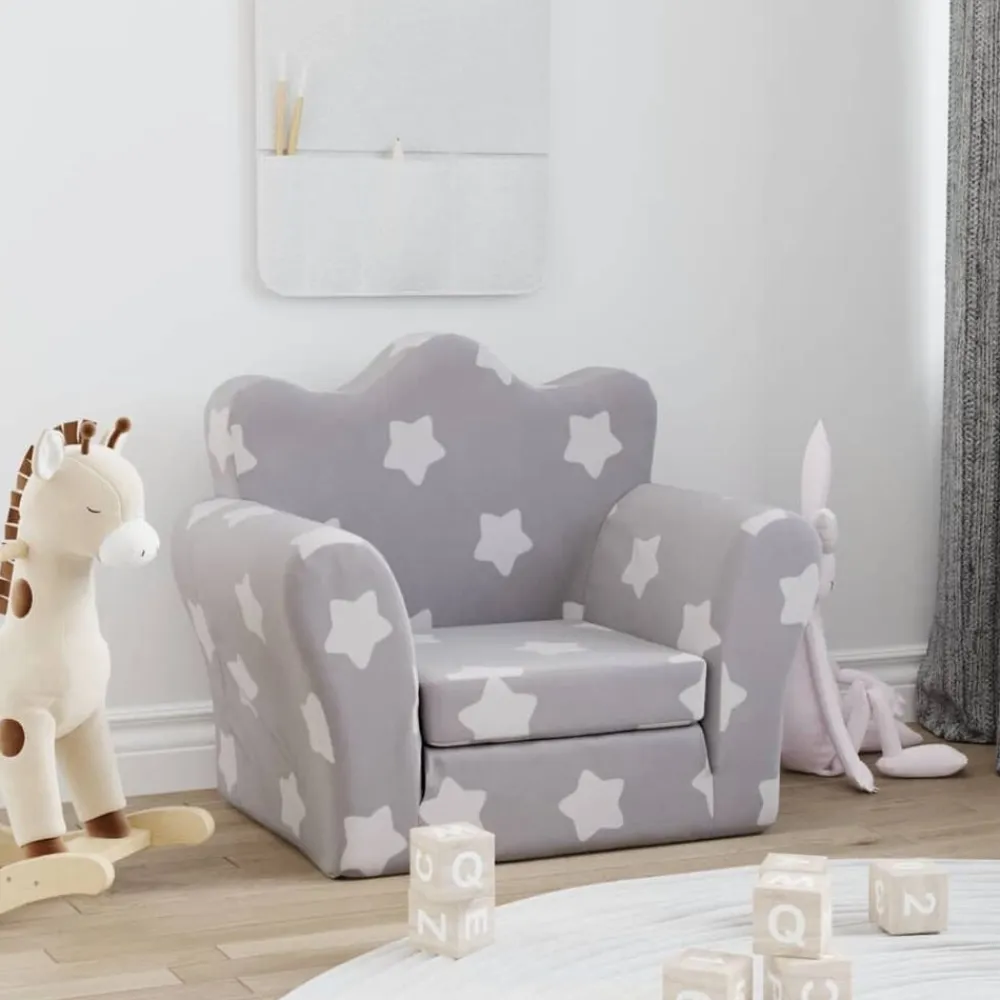Niños vidaXL Mobiliario Para Bebés Y Niños Pequeños-Sofá cama de niños felpa suave gris claro con estrellas