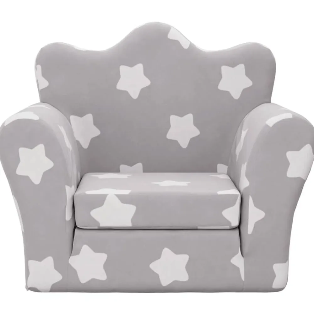 Niños vidaXL Mobiliario Para Bebés Y Niños Pequeños-Sofá cama de niños felpa suave gris claro con estrellas