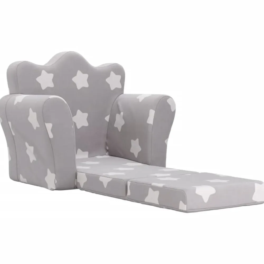 Niños vidaXL Mobiliario Para Bebés Y Niños Pequeños-Sofá cama de niños felpa suave gris claro con estrellas
