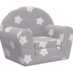 vidaXL Sofá cama de niños felpa suave gris claro con estrellas Gris claro y blanco Hot