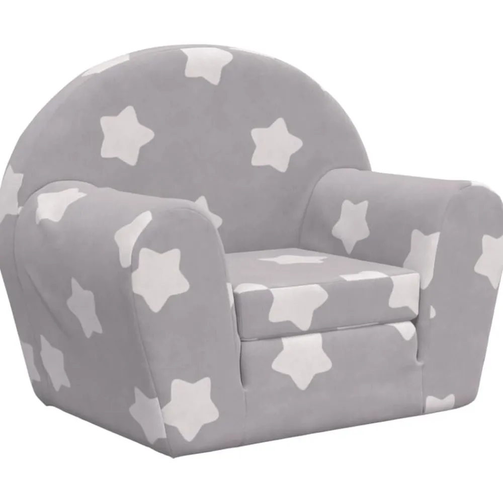 vidaXL Sofá cama de niños felpa suave gris claro con estrellas Gris claro y blanco Hot