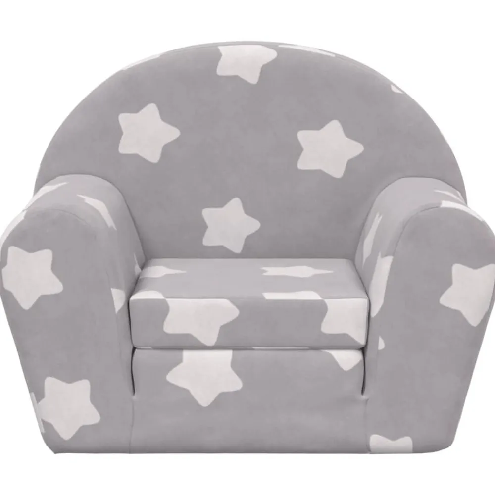 vidaXL Sofá cama de niños felpa suave gris claro con estrellas Gris claro y blanco Hot