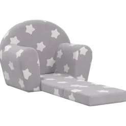 vidaXL Sofá cama de niños felpa suave gris claro con estrellas Gris claro y blanco Hot