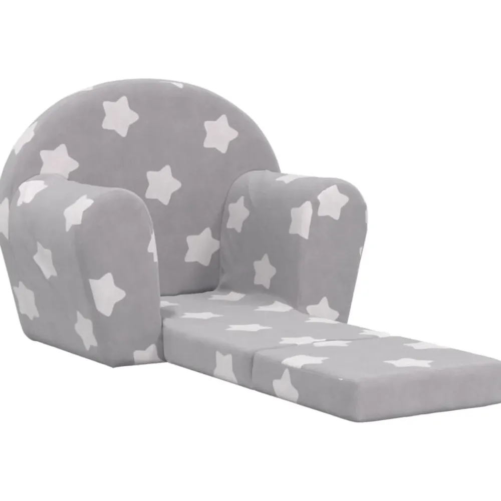 vidaXL Sofá cama de niños felpa suave gris claro con estrellas Gris claro y blanco Hot