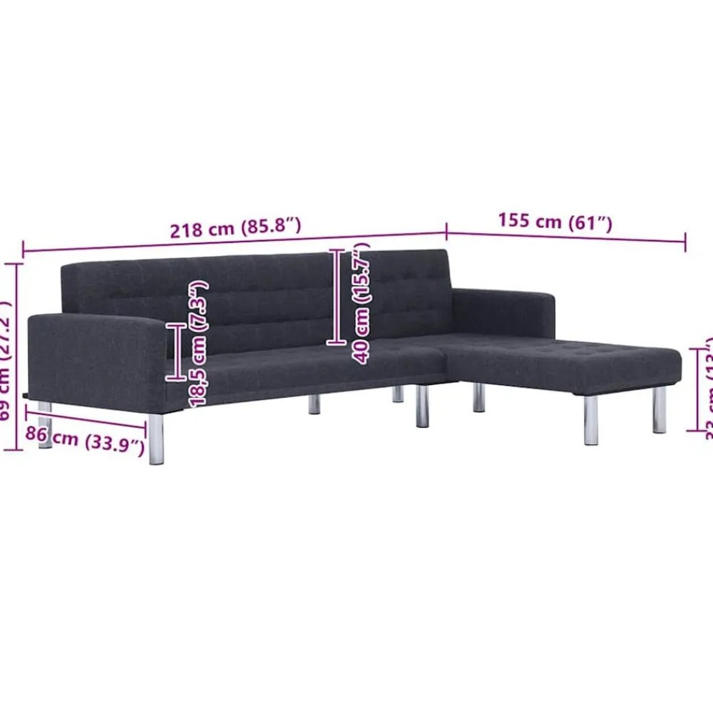 vidaXL Sofás-Sofá cama en forma de L oscuro Poliéster