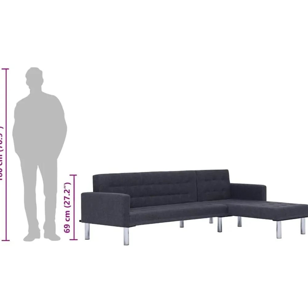 vidaXL Sofás-Sofá cama en forma de L oscuro Poliéster