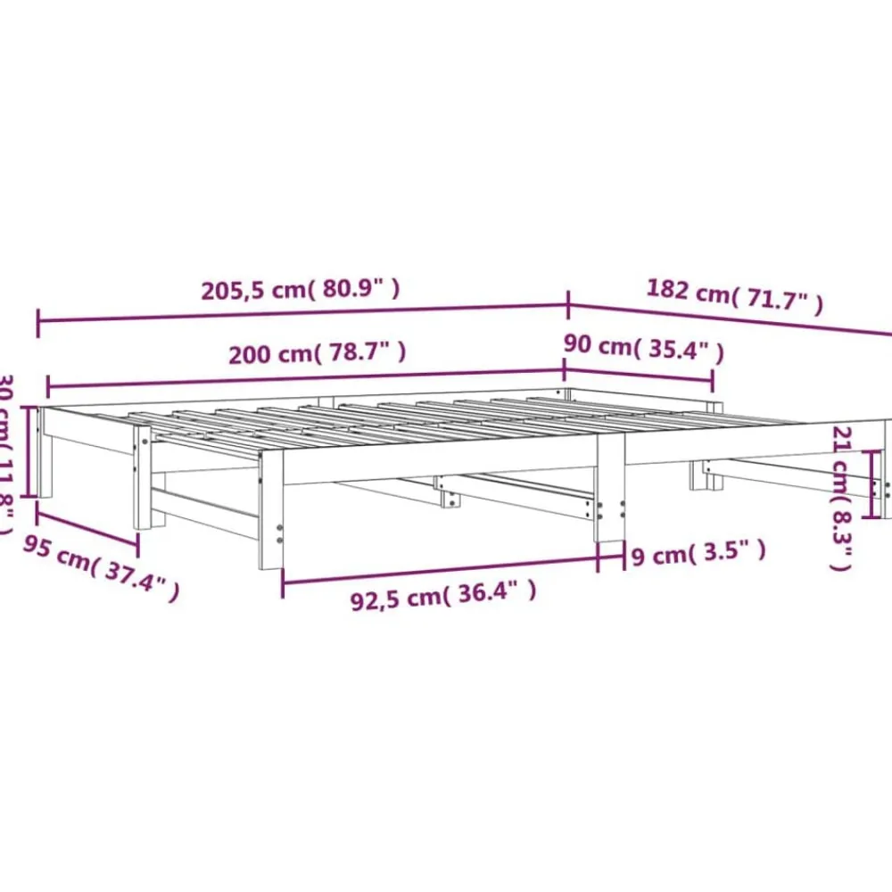 vidaXL Sofá cama extraíble madera maciza de pino 2x(90x200) cm Natural Best