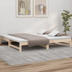 vidaXL Sofá cama extraíble madera maciza de pino 2x(90x200) cm Natural Clearance