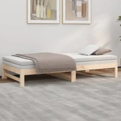 vidaXL Sofá cama extraíble madera maciza de pino 2x(90x200) cm Natural Clearance