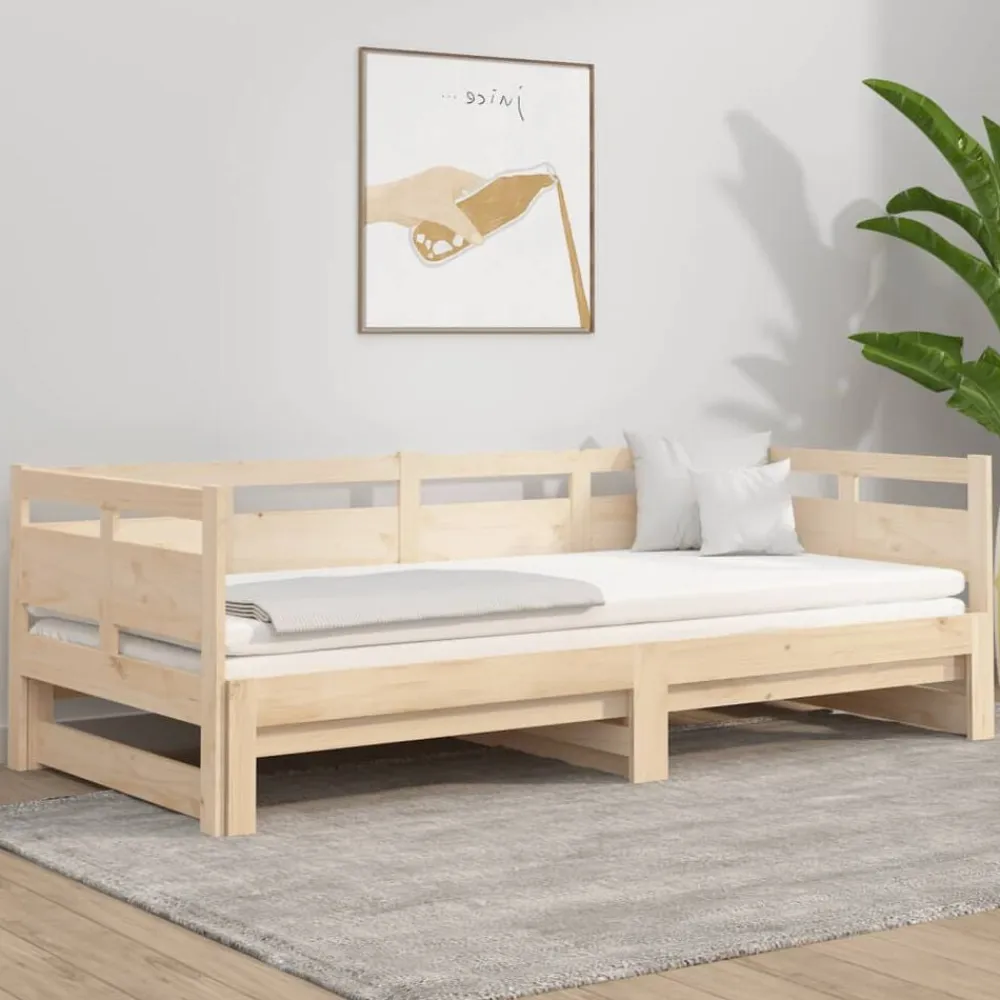 vidaXL Sofá cama extraíble madera maciza de pino 2x(90x200) cm Natural