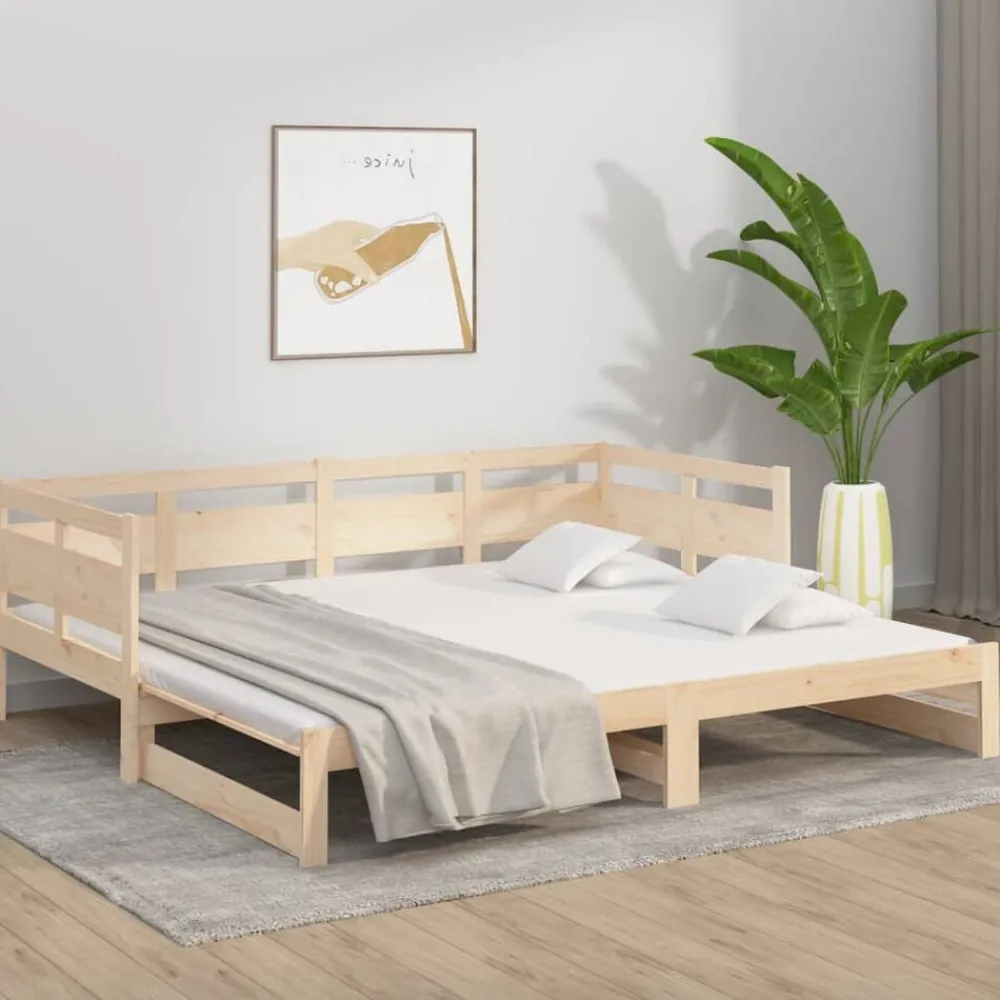 vidaXL Sofá cama extraíble madera maciza de pino 2x(90x200) cm Natural