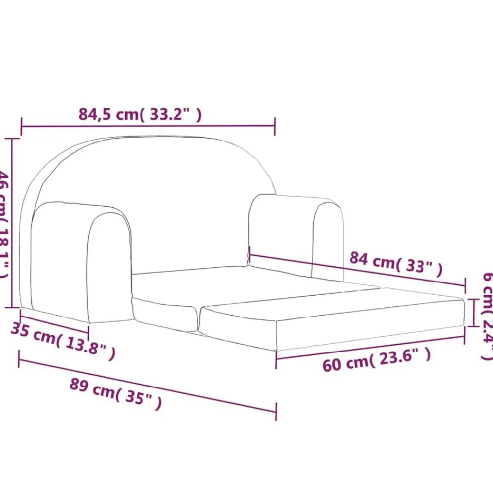 vidaXL Sofá cama infantil 2 plazas felpa suave Crema