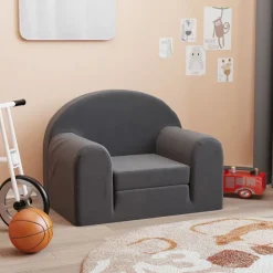 Niños vidaXL Mobiliario Para Bebés Y Niños Pequeños-Sofá cama infantil felpa suave gris