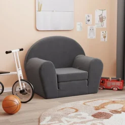 vidaXL Sofá cama infantil felpa suave gris Antracita Discount