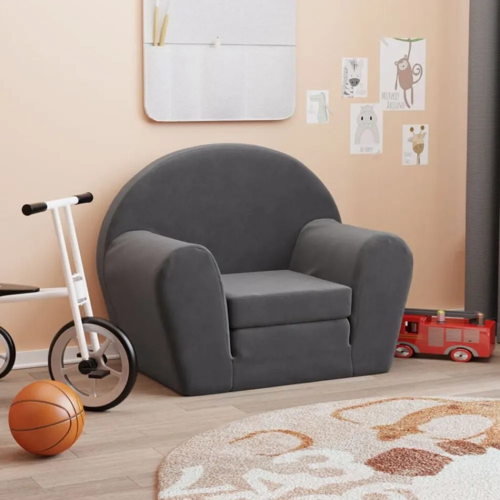 vidaXL Sofá cama infantil felpa suave gris Antracita Discount