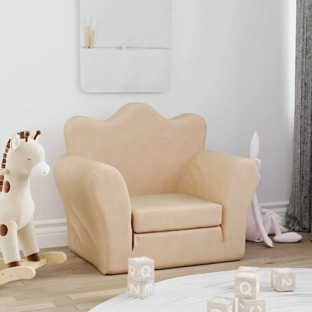 Niños vidaXL Mobiliario Para Bebés Y Niños Pequeños-Sofá cama infantil de felpa suave color