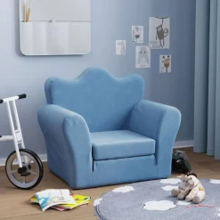 vidaXL Sofá cama infantil felpa suave Azul New