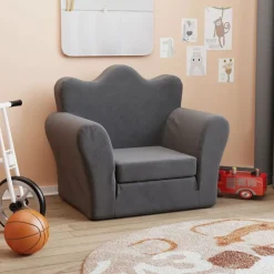 vidaXL Sofá cama infantil felpa suave gris Antracita New