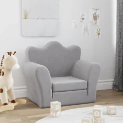 vidaXL Sofá cama infantil felpa suave Gris claro