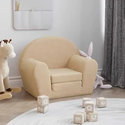 Niños vidaXL Mobiliario Para Bebés Y Niños Pequeños-Sofá cama infantil de felpa suave color