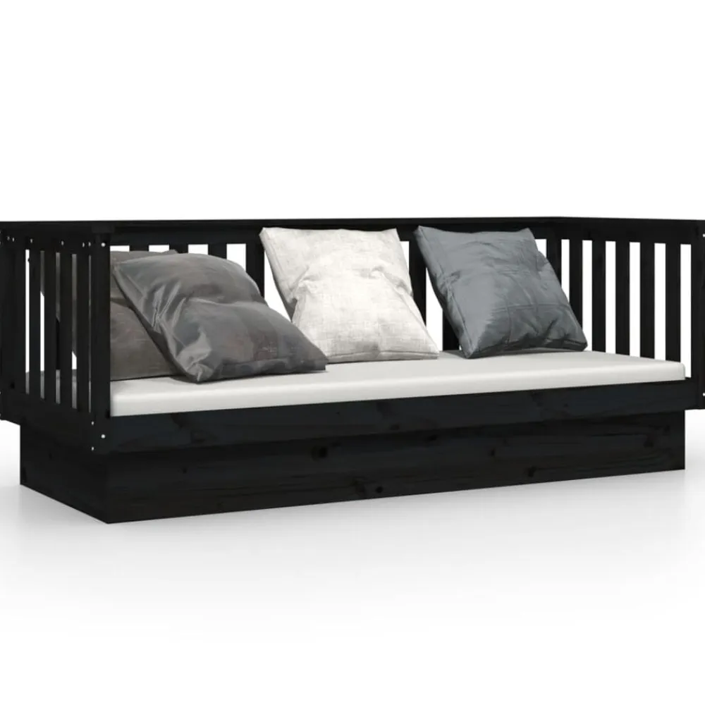 vidaXL Sofá cama madera maciza de pino 75x190 cm Negro New
