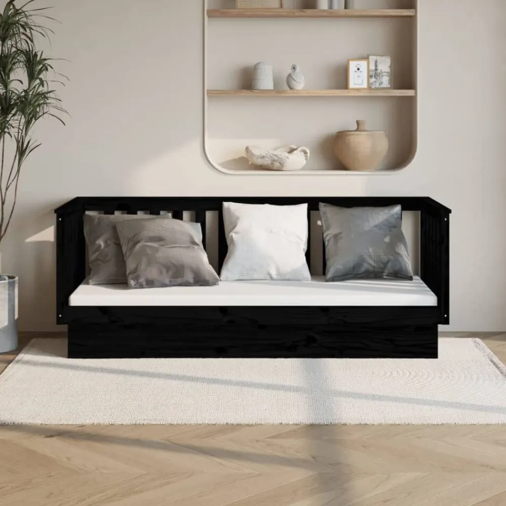 vidaXL Sofá cama madera maciza de pino 75x190 cm Negro New