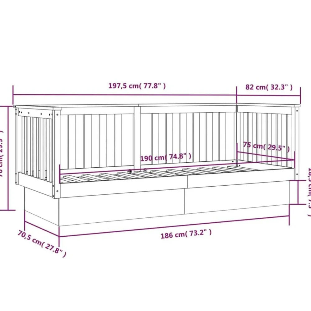 vidaXL Sofá cama madera maciza de pino 75x190 cm Negro New