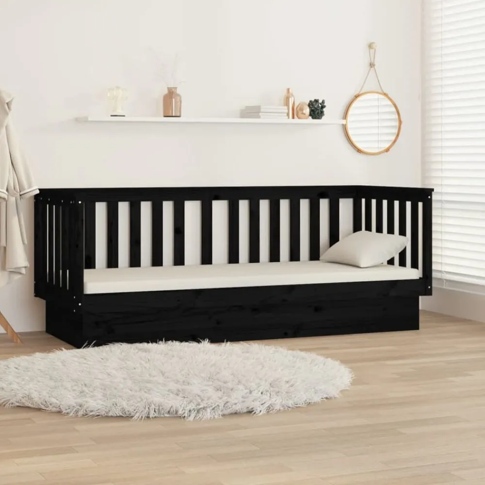 vidaXL Sofá cama madera maciza de pino 75x190 cm Negro New