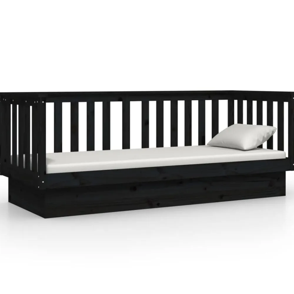 vidaXL Sofá cama madera maciza de pino 75x190 cm Negro New