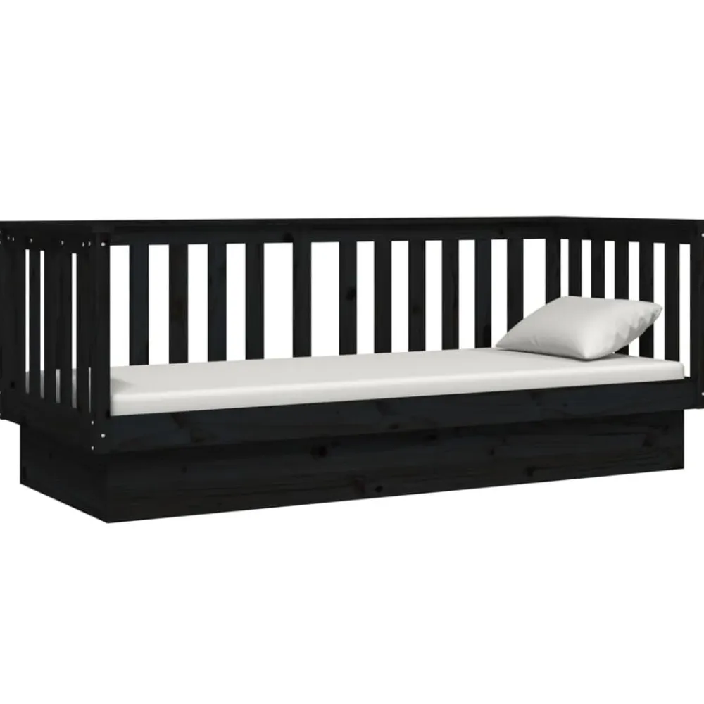 vidaXL Sofá cama madera maciza de pino 75x190 cm Negro New