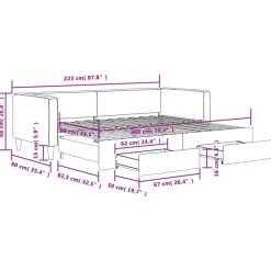 vidaXL Camas Y Accesorios-Sofá cama nido con cajones tela 80x200 cm