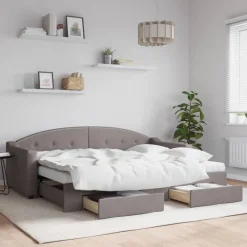 vidaXL Sofá cama nido con cajones tela gris taupe 80x200 cm Taupé Outlet