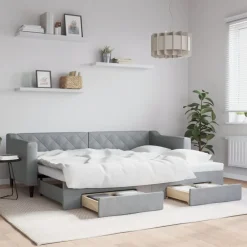vidaXL Sofá cama nido con cajones tela 80x200 cm Gris claro New