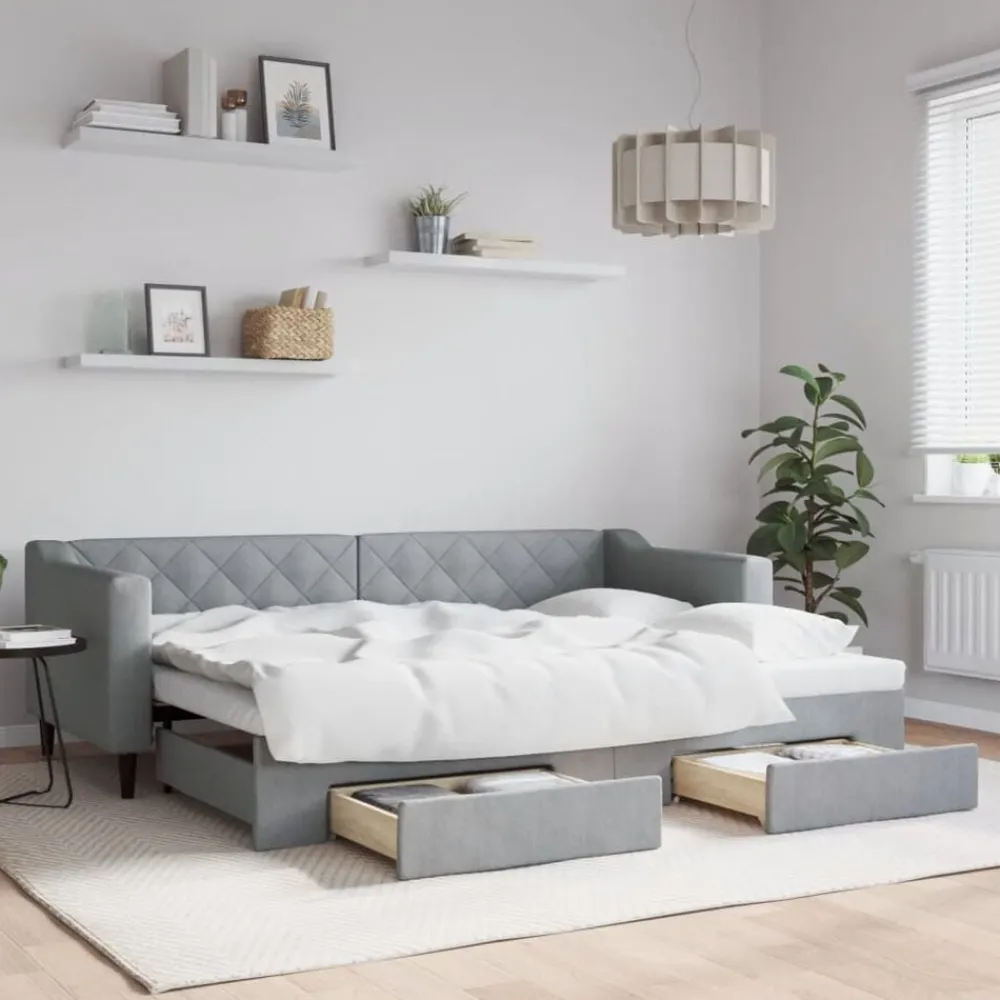vidaXL Sofá cama nido con cajones tela 80x200 cm Gris claro New