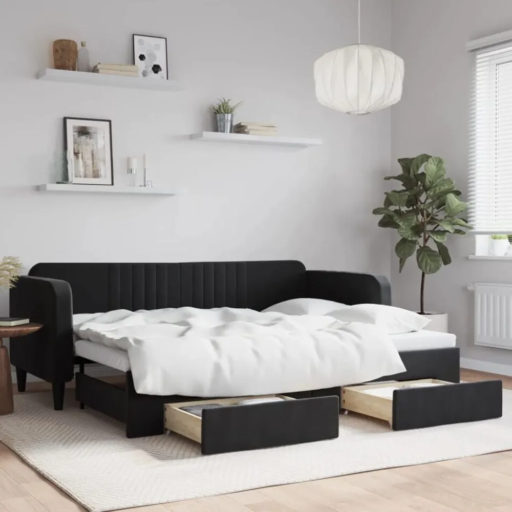 vidaXL Sofá cama nido con cajones terciopelo 80x200 cm Negro Best