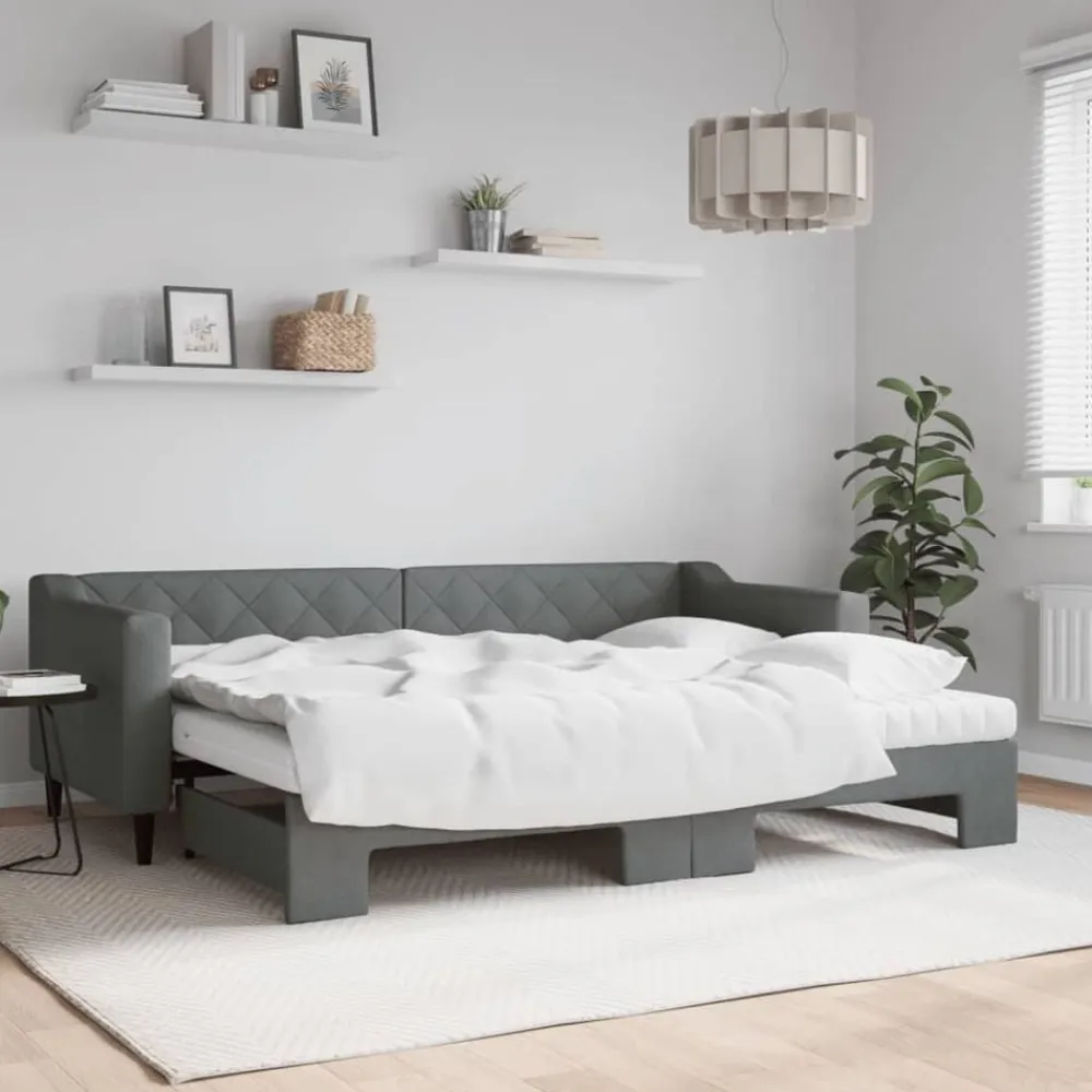 vidaXL Sofá cama nido con colchón tela 80x200 cm Gris oscuro Discount