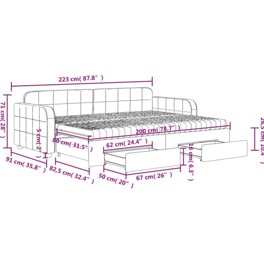 vidaXL Camas Y Accesorios-Sofá cama nido con cajones terciopelo 80x200 cm