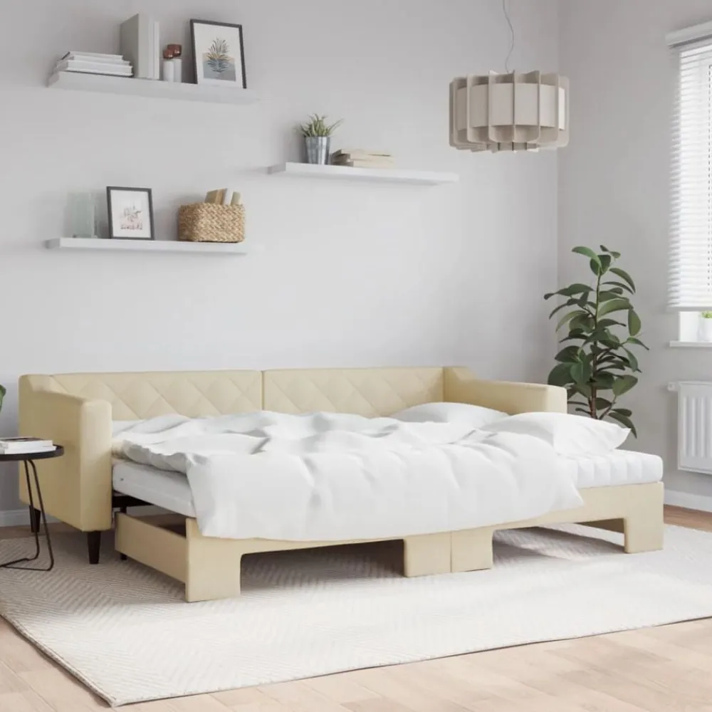 vidaXL Sofá cama nido con colchón tela 80x200 cm Crema