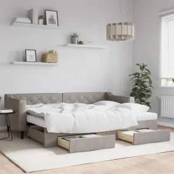 vidaXL Camas Y Accesorios-Sofá cama nido con cajones tela gris taupe 80x200 cm