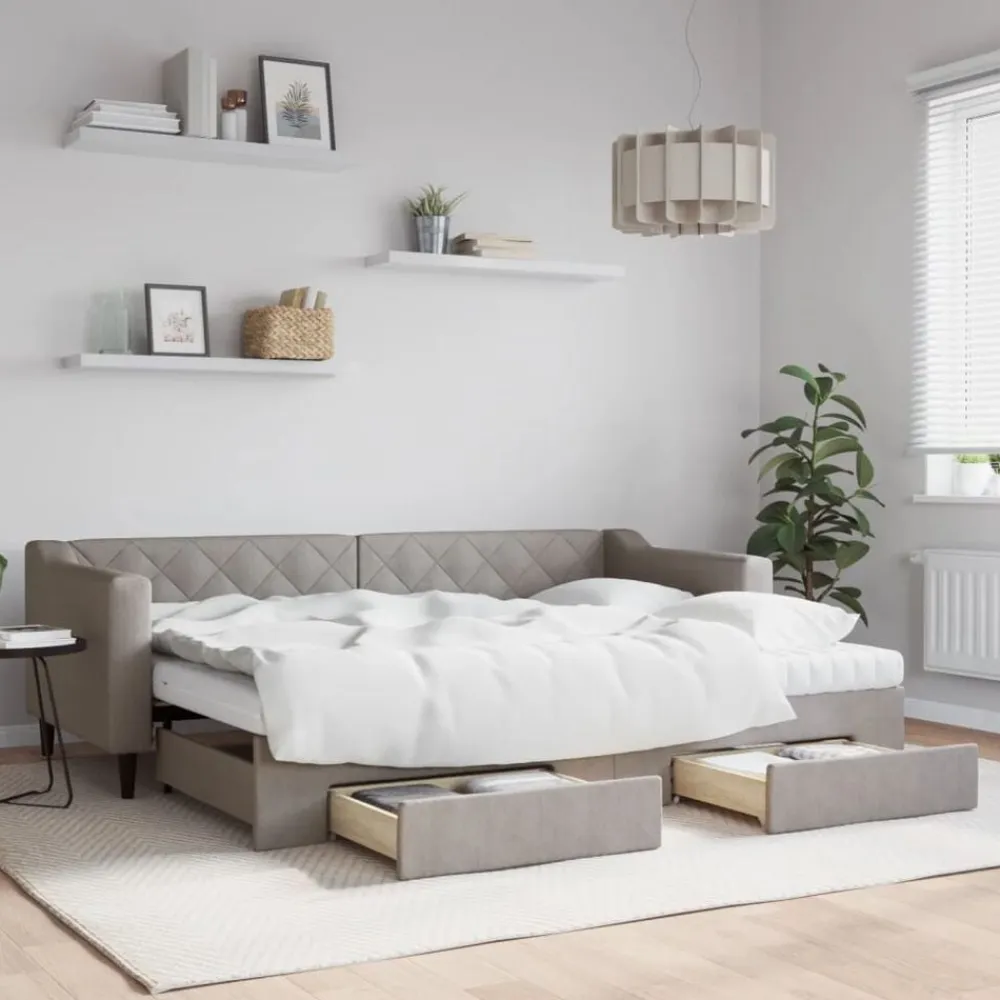vidaXL Camas Y Accesorios-Sofá cama nido con cajones tela gris taupe 80x200 cm