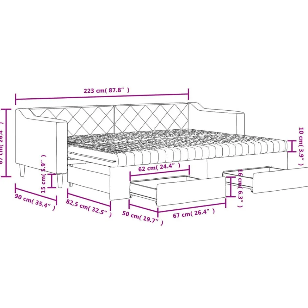 vidaXL Camas Y Accesorios-Sofá cama nido con cajones tela gris taupe 80x200 cm