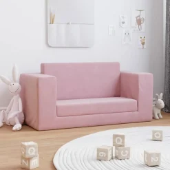 vidaXL Sofá cama para niños de 2 plazas felpa suave Rosa Hot