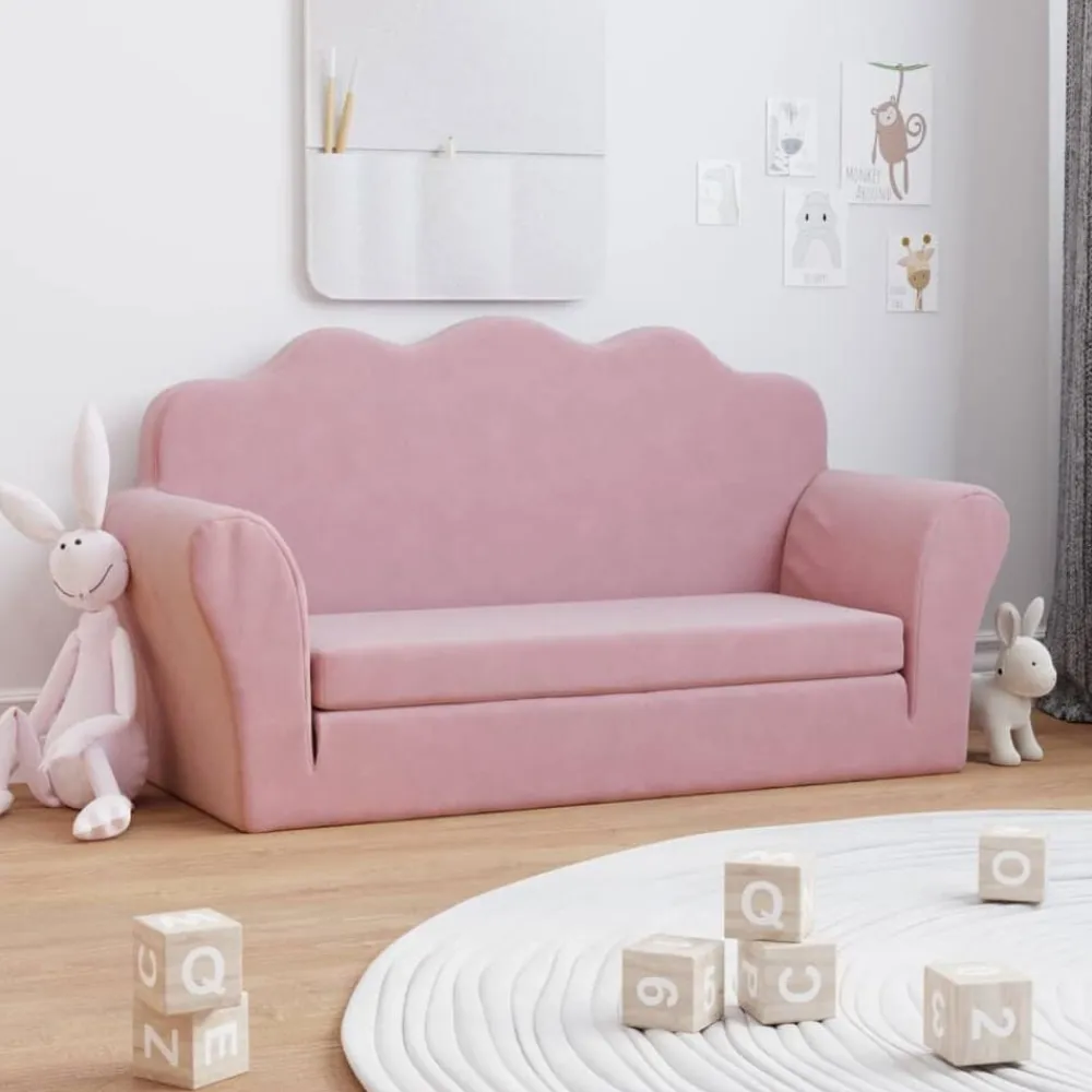 Niños vidaXL Mobiliario Para Bebés Y Niños Pequeños-Sofá cama para niños de 2 plazas felpa suave