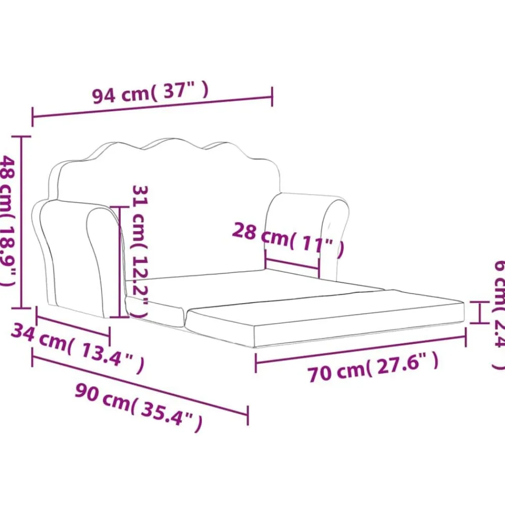 Niños vidaXL Mobiliario Para Bebés Y Niños Pequeños-Sofá cama para niños de 2 plazas felpa suave