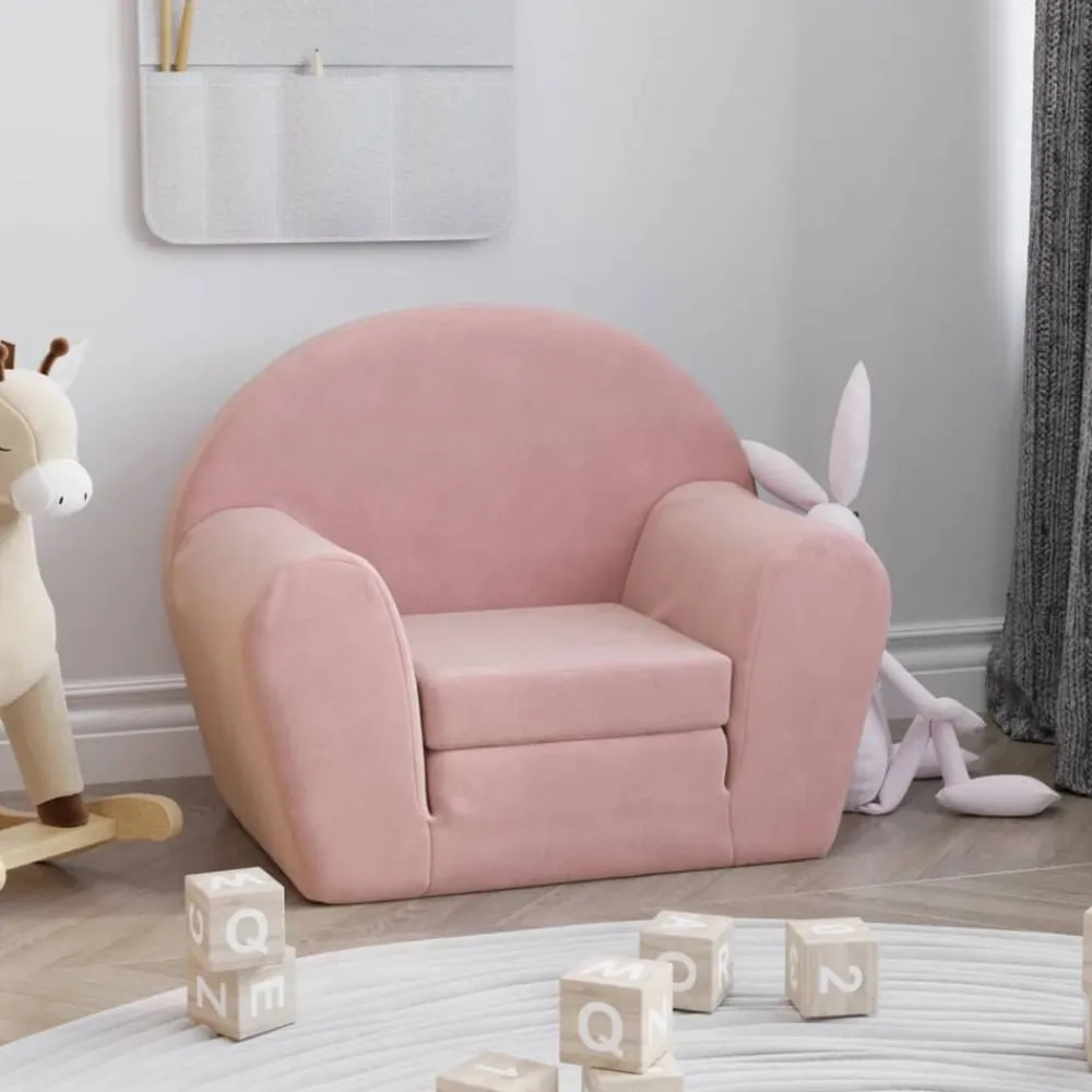 vidaXL Sofá cama para niños felpa suave Rosa Clearance