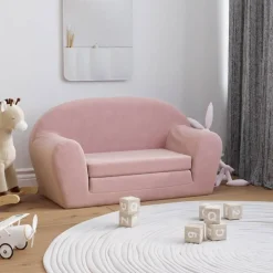 vidaXL Sofá cama para niños de 2 plazas felpa suave Rosa Sale