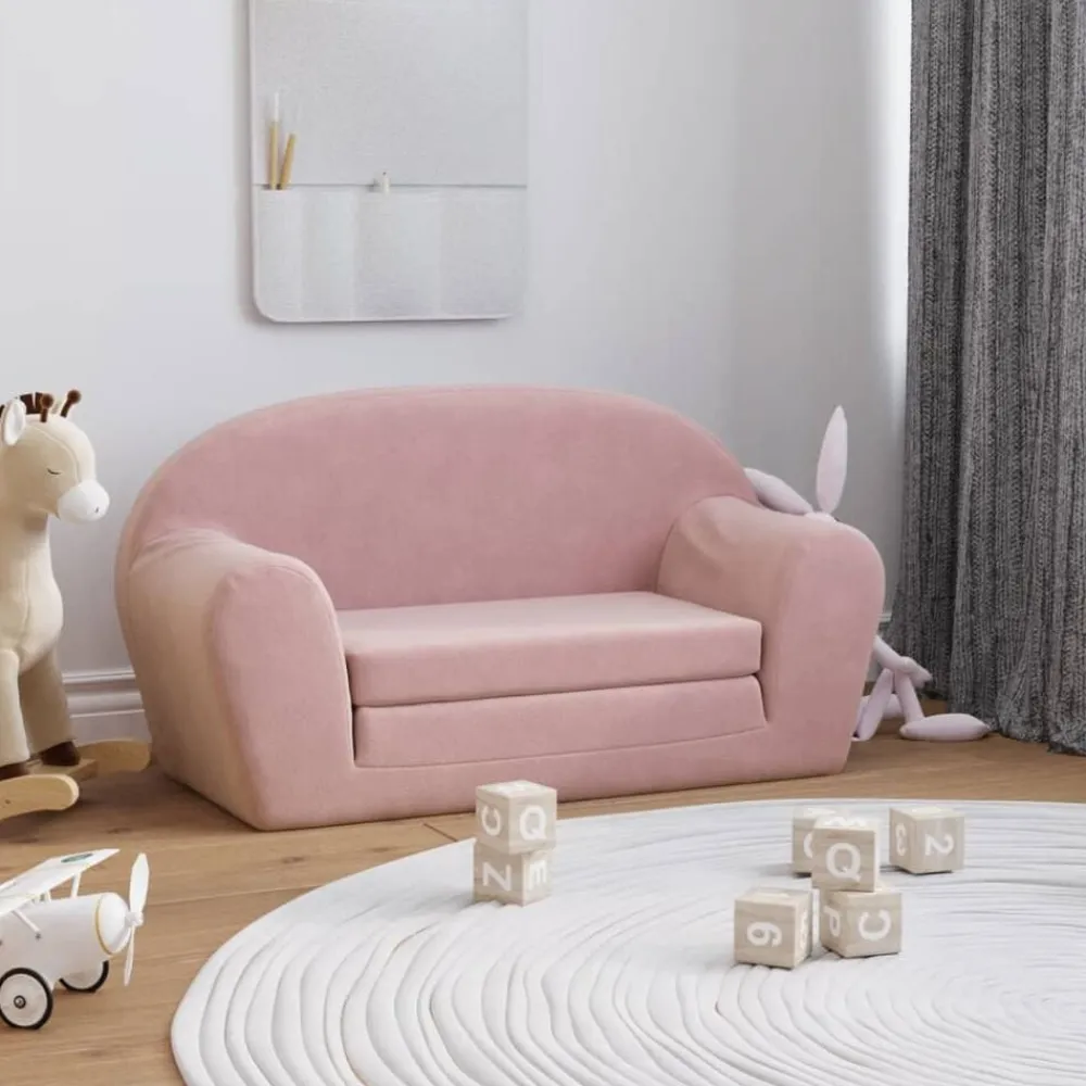 vidaXL Sofá cama para niños de 2 plazas felpa suave Rosa Sale