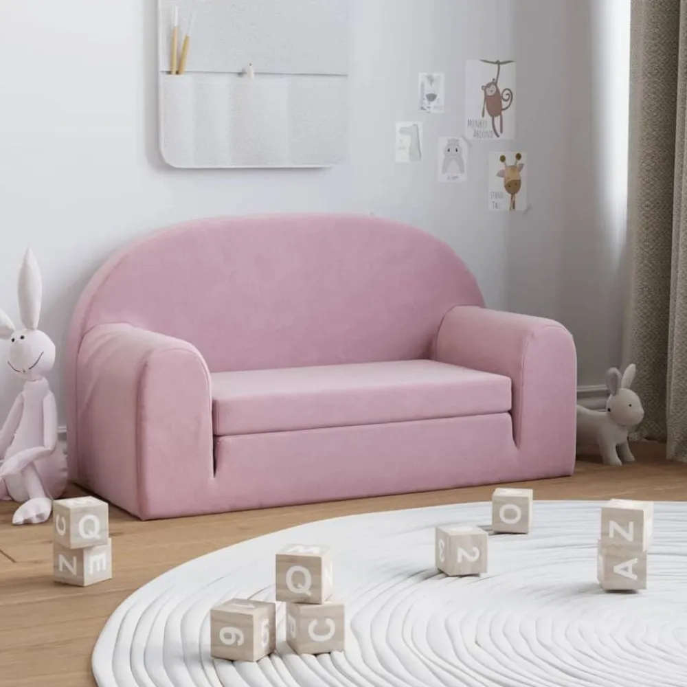 vidaXL Sofá cama para niños de 2 plazas felpa suave Rosa Outlet