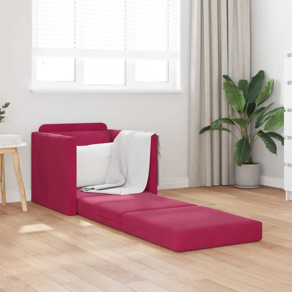 vidaXL Sofá cama Rojo vino 74 x 77 x 81 cm Terciopelo Rojo vino tinto Hot